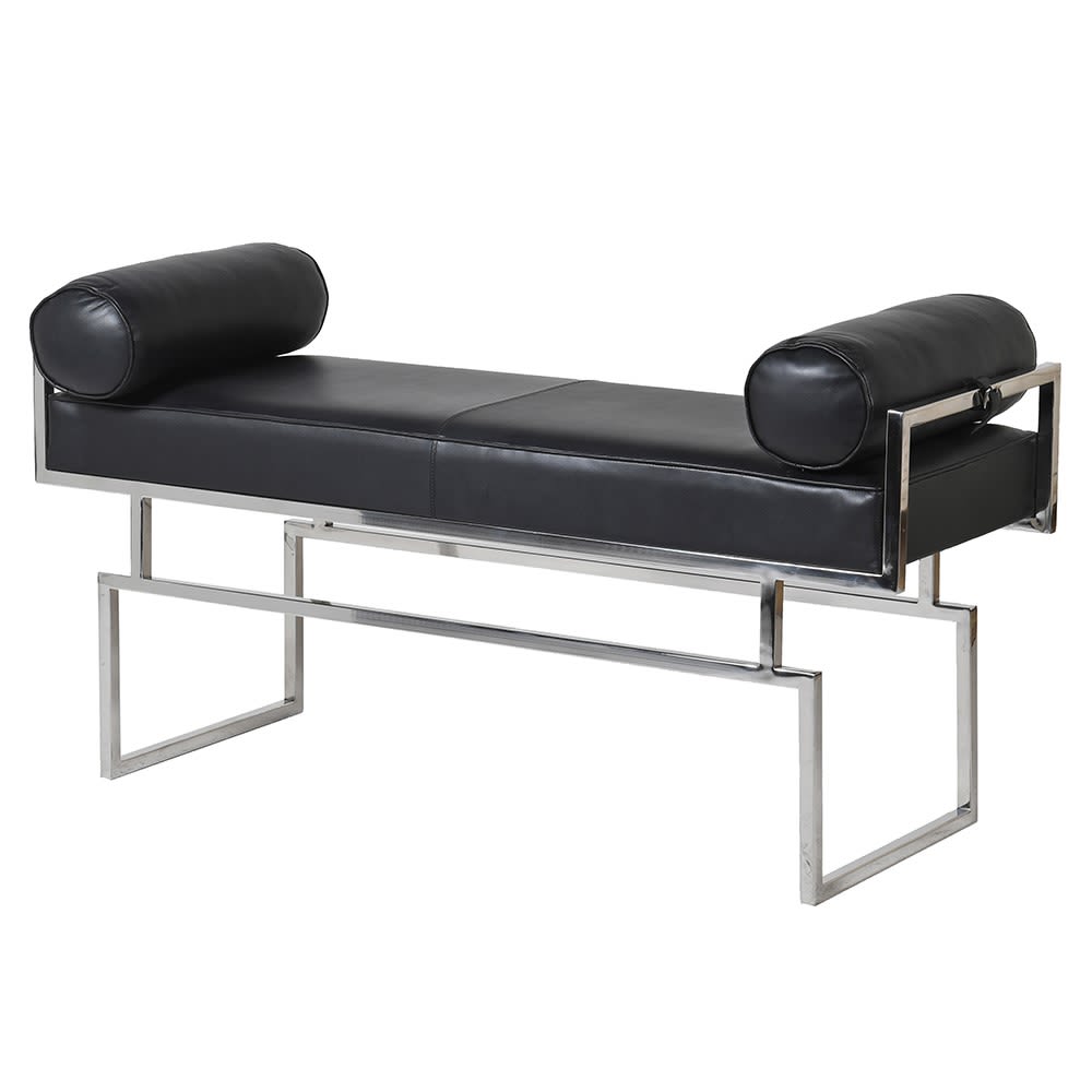 Black Leather and Chrome Frame Bench