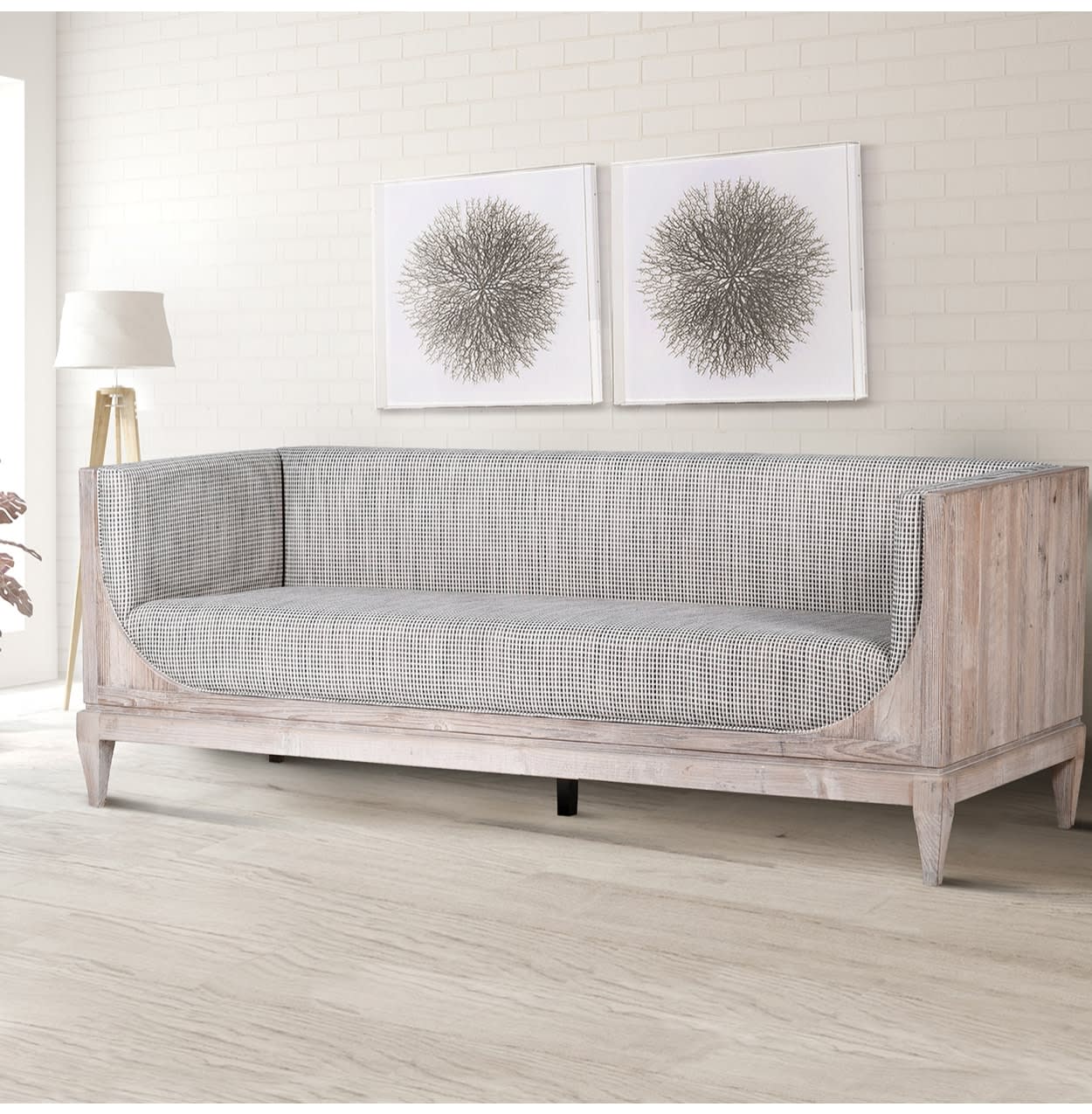 Squares Effect Linen Wooden Pine Sofa