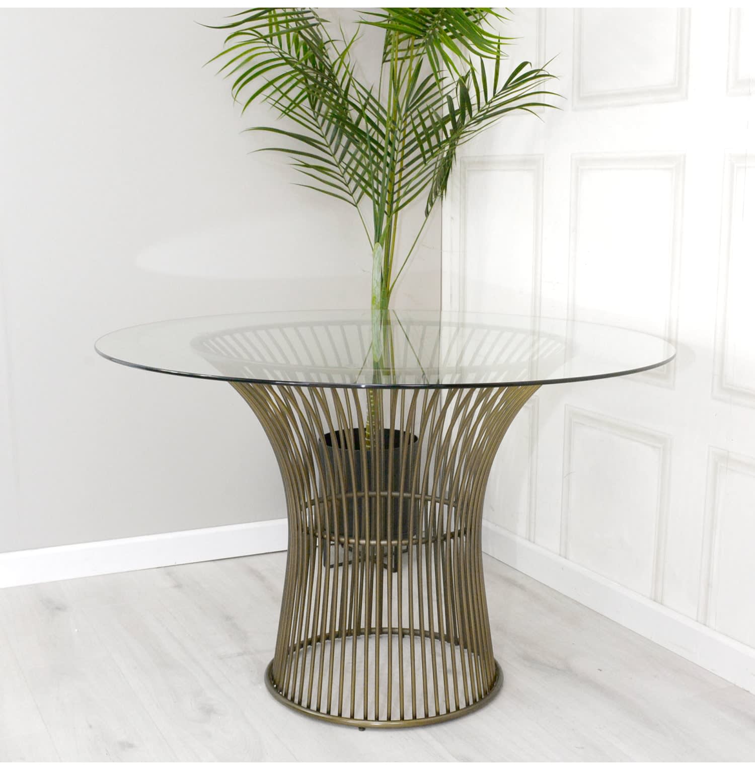 Zepplin Bronze Dining Table Glass Top by Gallery Direct