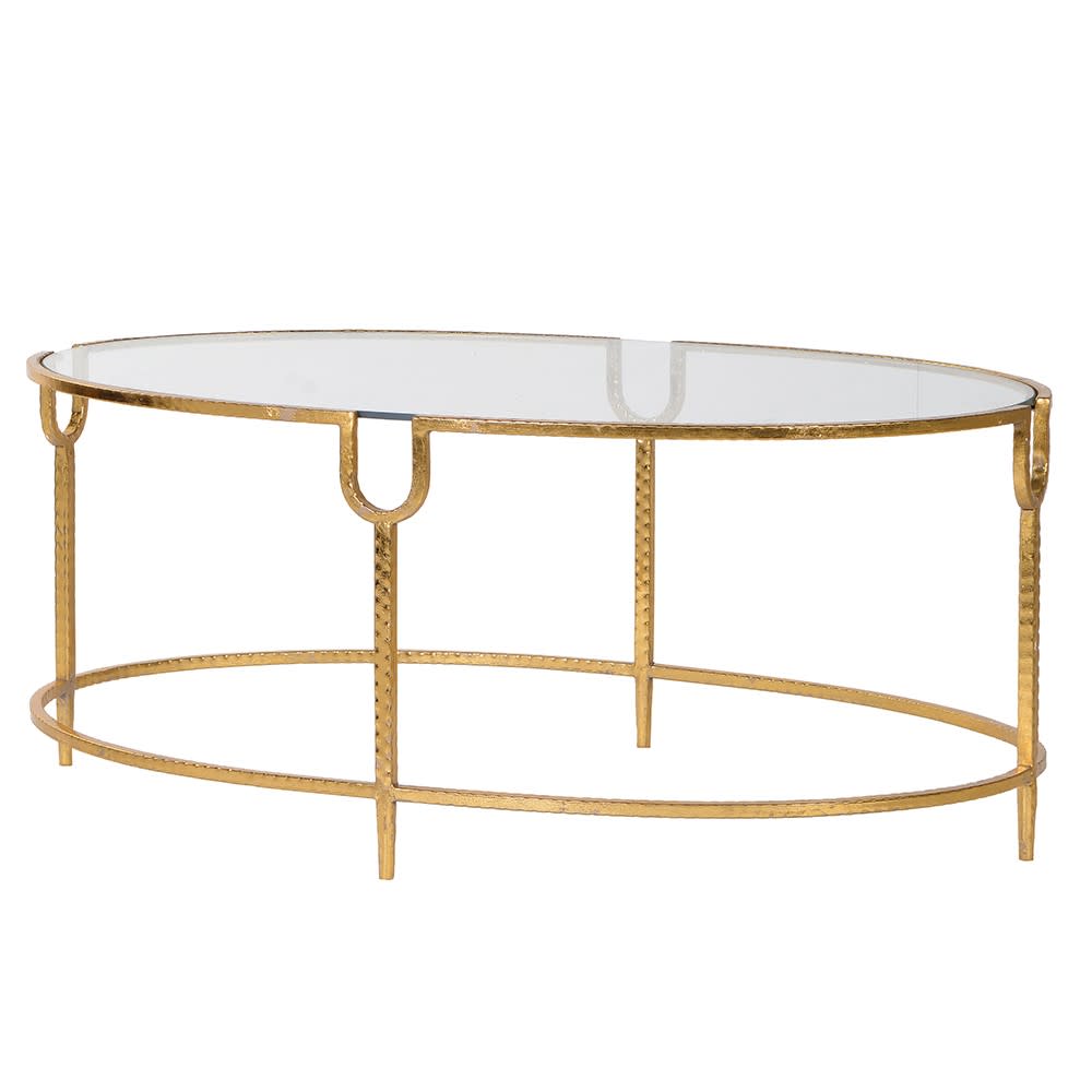 Dimpled Iron Oval Coffee Table with Glass