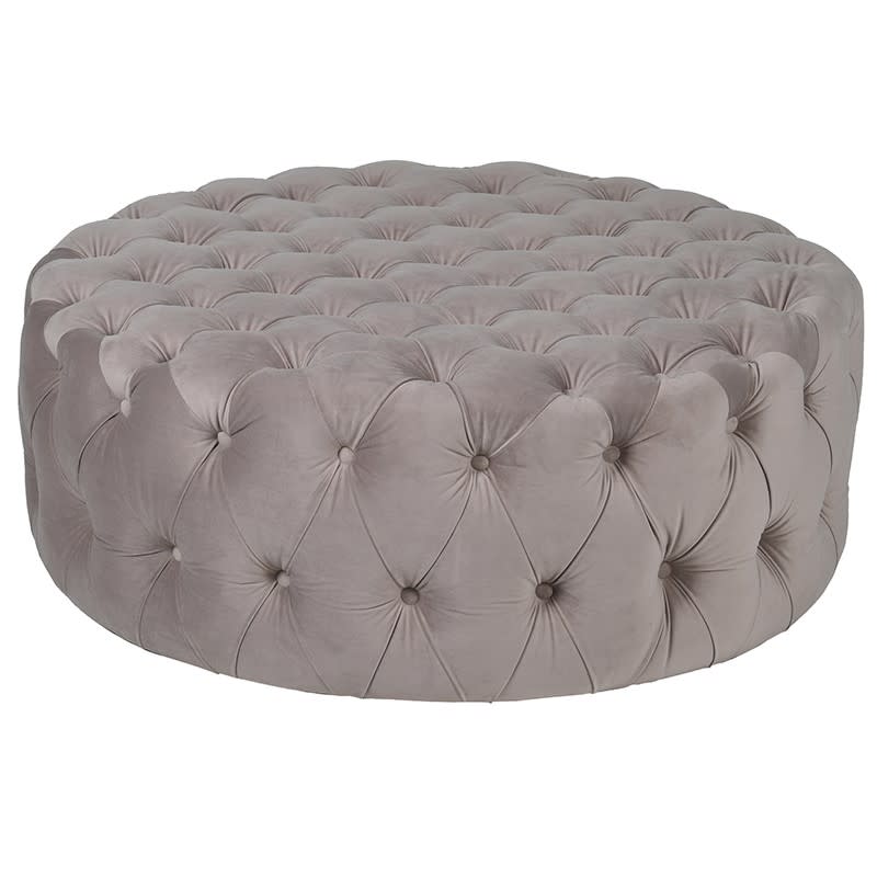 Round Grey Velvet Ottoman Coffee Table