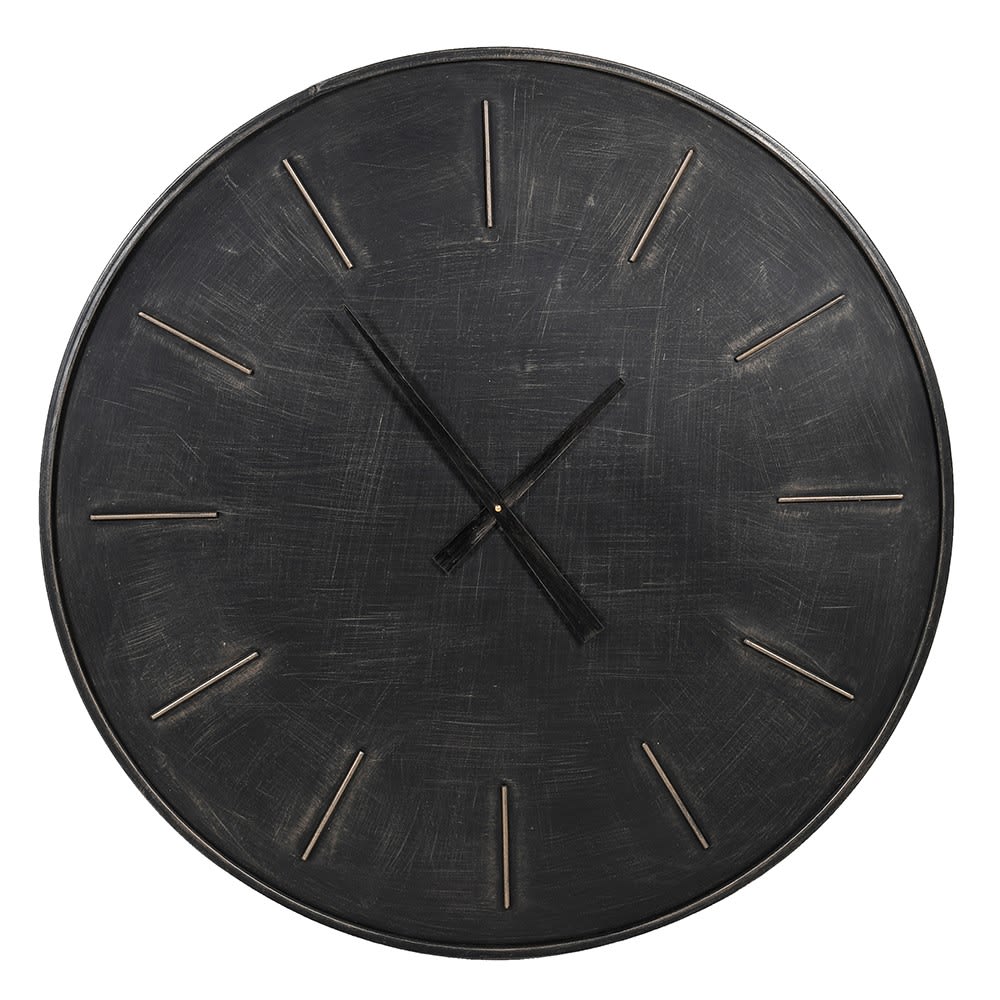 Large Black Metal Clock with Baton Dial