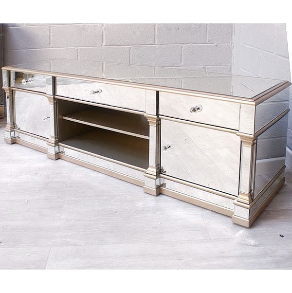 Apollo Column Mirrored Large TV unit stand Gold Edging