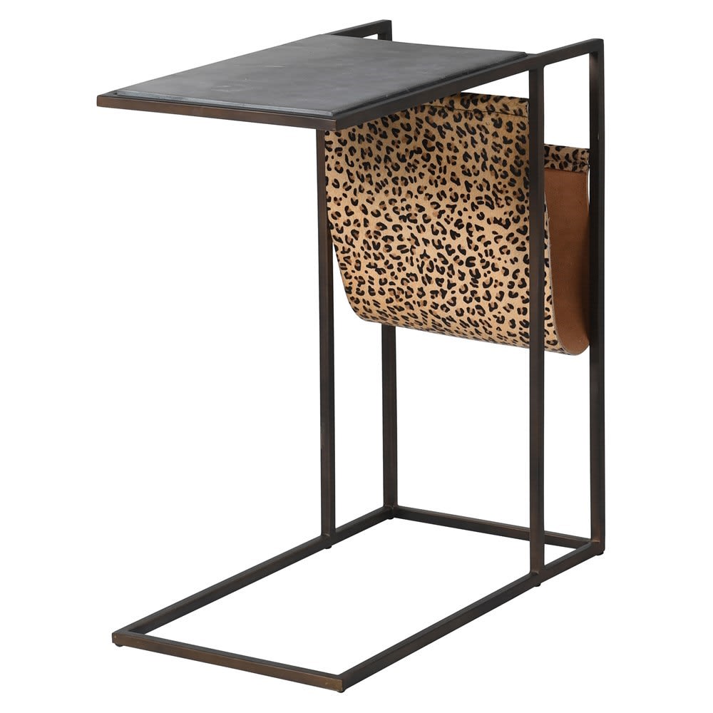 Artisan Leopard Side Table with Magazine Holder