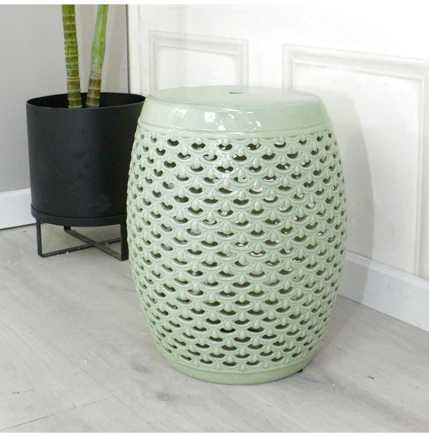 Sage Green Pierced Ceramic Stool