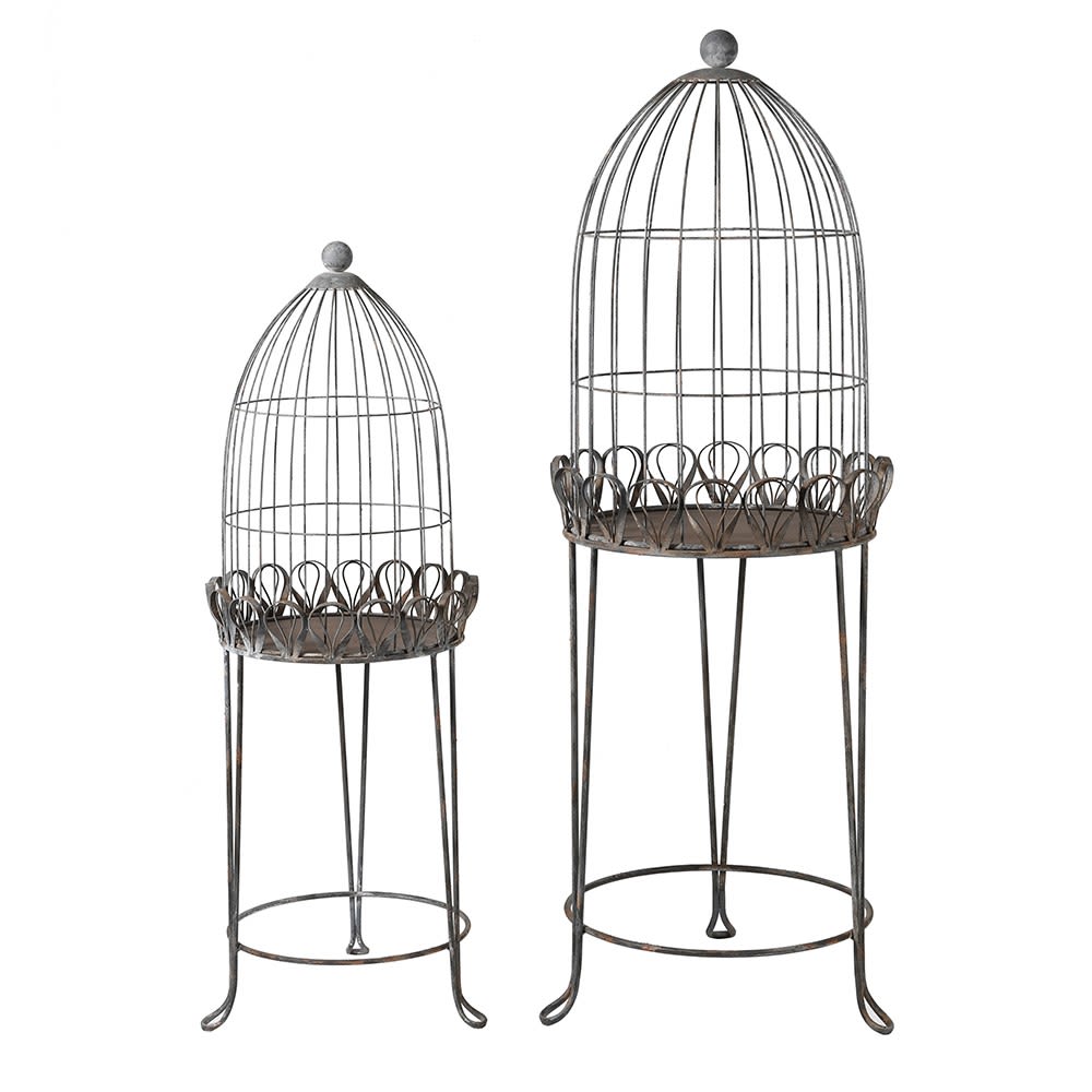 Pair of Metal Bird Cage Flower Stands