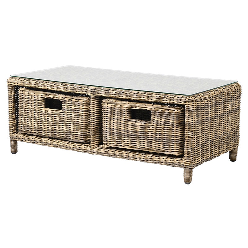 Rattan Coffee Table with Basket Drawers