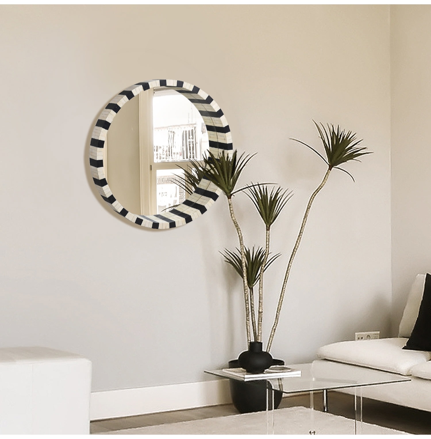 Porthole Bone Inlay Mirror