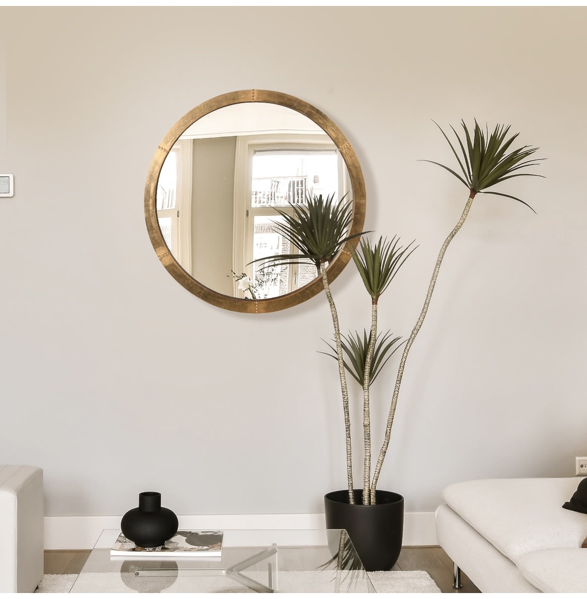 Brushed Gold Round Wall Mirror