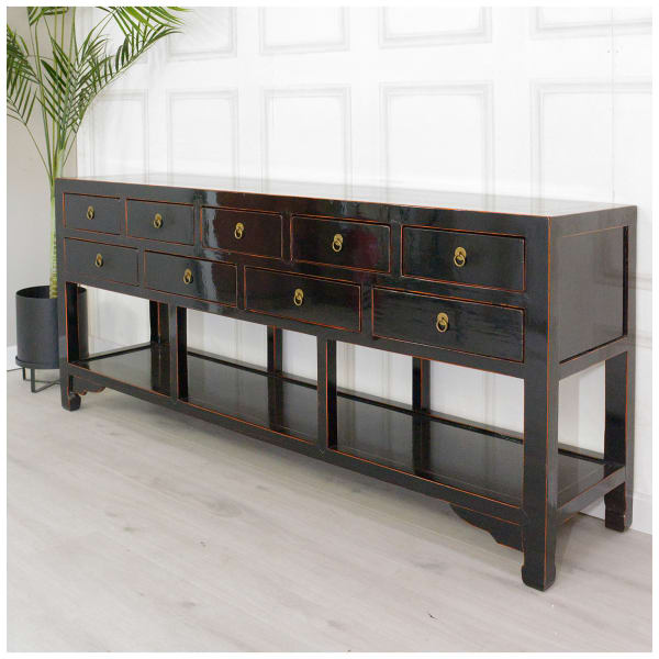 Oriental Style Black Hall Console Table with Shelf