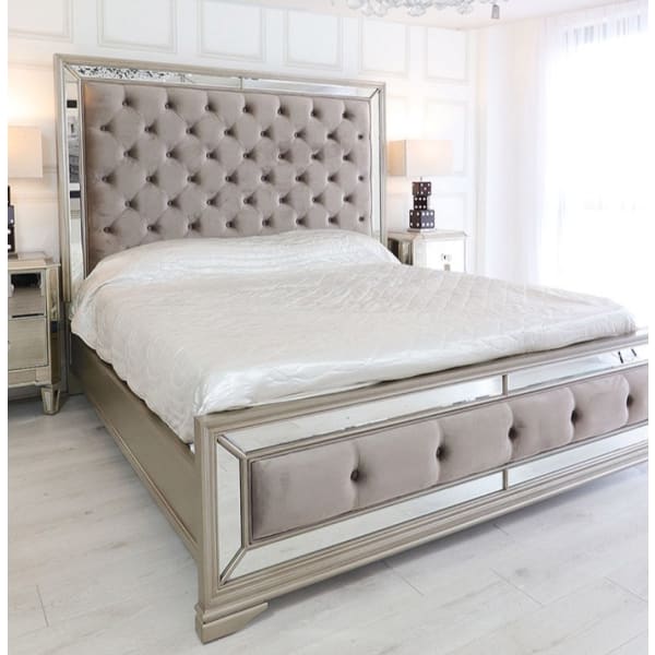 Florida Mirrored Bed with Buttoned Headboard (5ft/6ft)