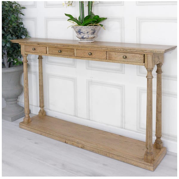 Antiqued Oak 4 Drawer Hall Console Table