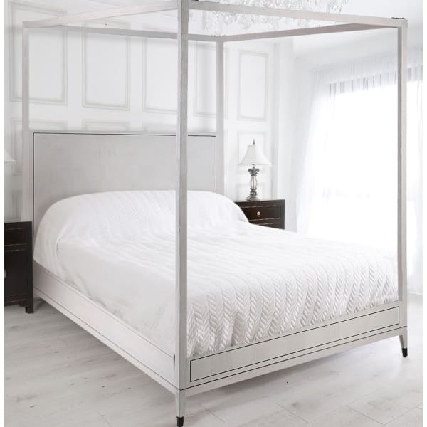 Boho White Wash 5ft Kingsize Four Poster Bed