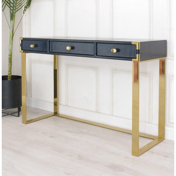 Edgware Blue Leather and Gold Frame Desk