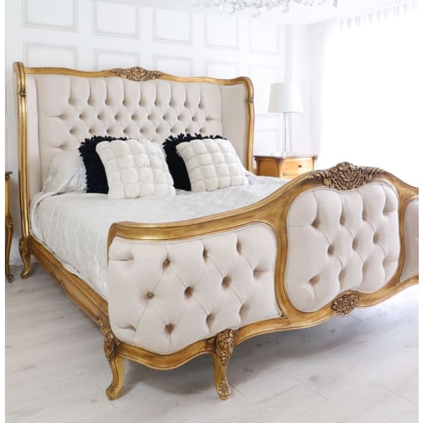French Style Gold Gilt Upholstered Bed 5ft Kingsize