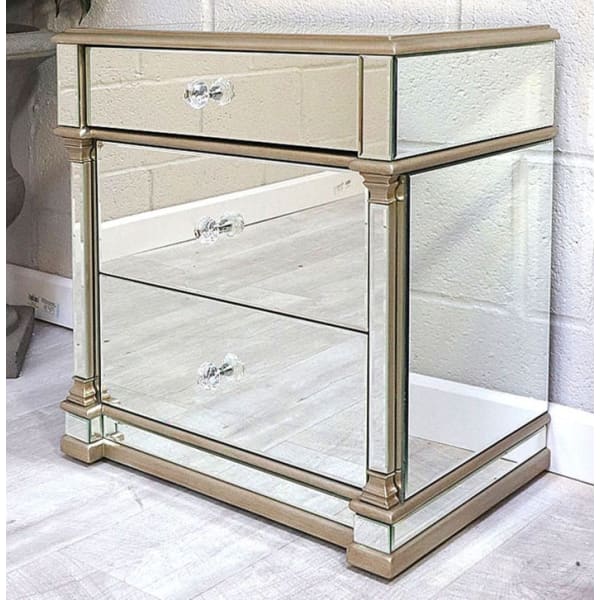 Coco Mirrored Column Bedside Brushed Gold 