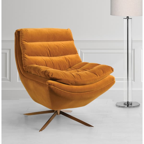 Yellow Ochre Upholstered Swivel Chair