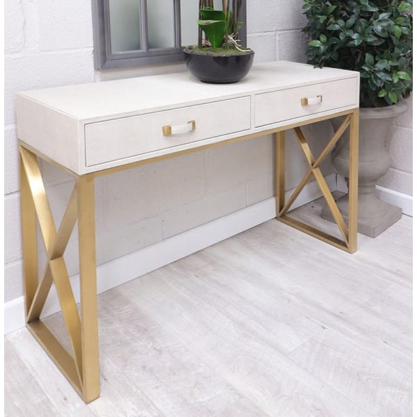 Arbonne Ivory Textured 2 Drawer Hall Console Table