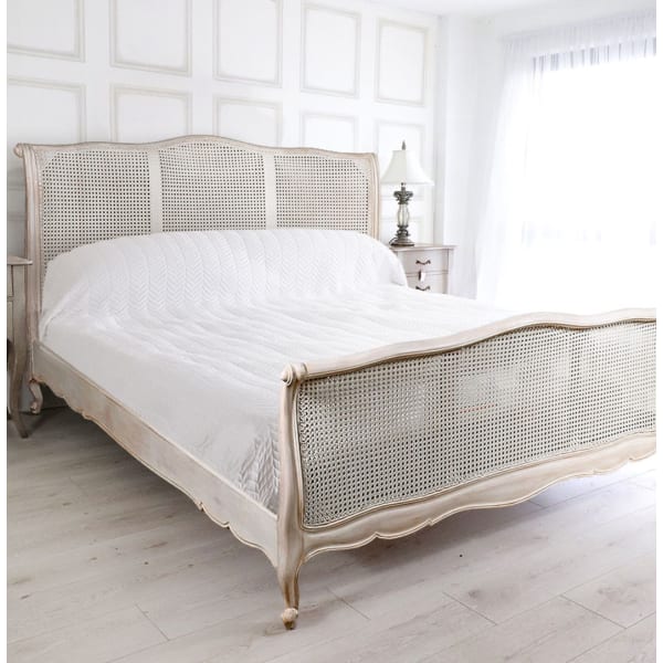 French Style Whitewashed 6ft Super King Rattan Bed