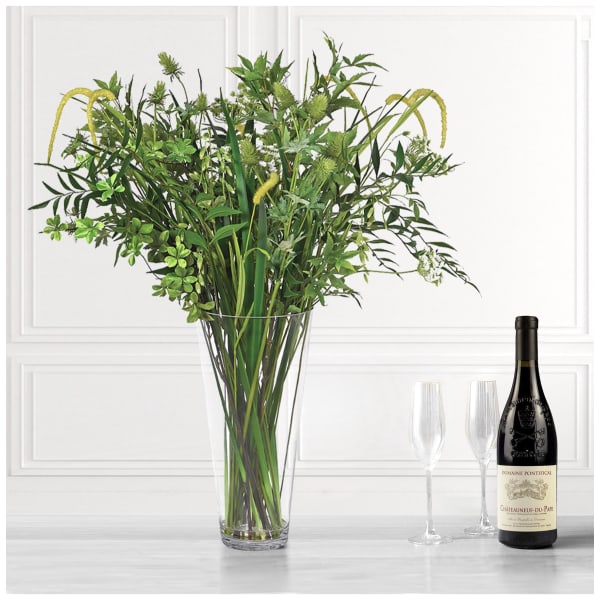 Faux Wild Greenery and Glass in Vase