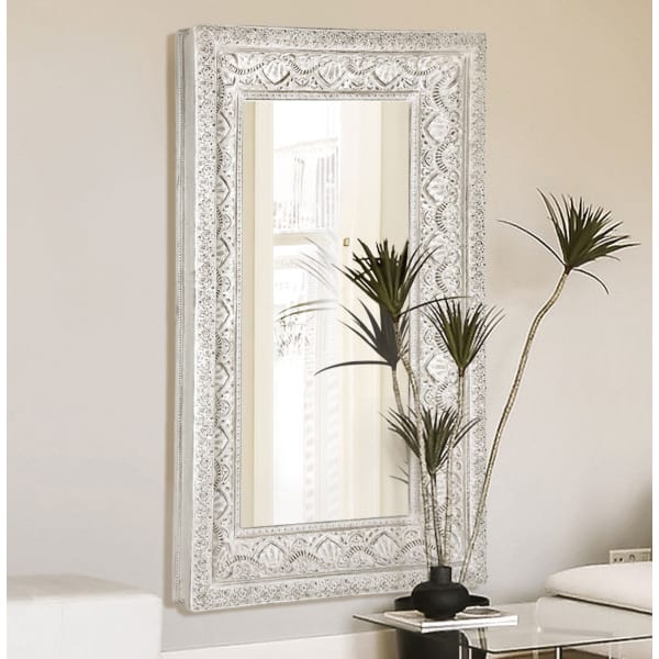 Large White Embossed Mirror