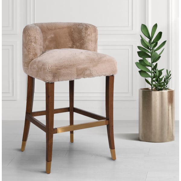 Beige Faux Sheepskin Bar Stool