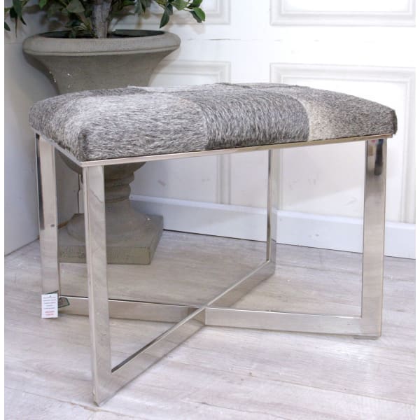 Grey Leather Hide Stool