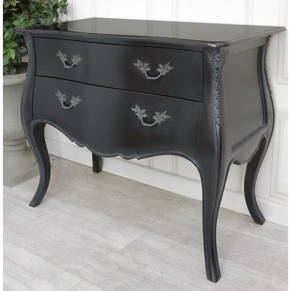 French Noir Black Marble Top 2 Drawer Chest