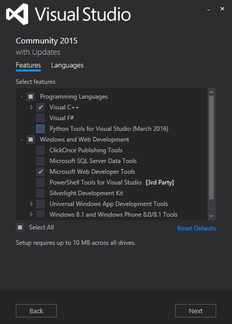 Visual Studio 2015 설치화면