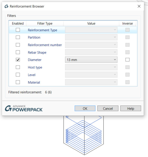 Figure 10. Reinforcement Browser allows highlighting by property value.