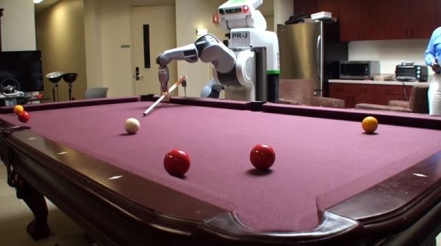 The PR2 research robot from WillowGarage played pool to advance research in vision systems. (Source)