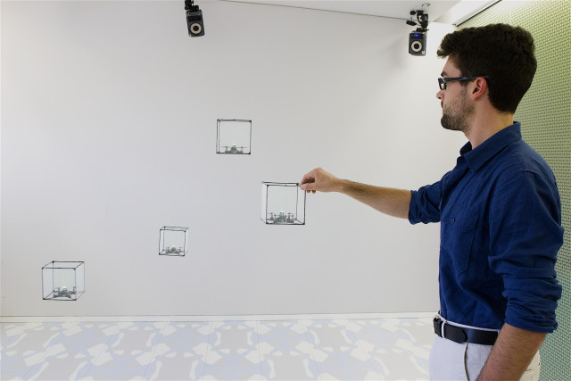 ShapeDrones have been fitted with a lightweight mesh over a 3D-printed geometric frame in addition to an LED. (Image courtesy of Queens University.)