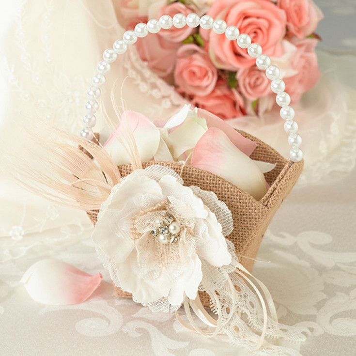 Exclusively Weddings Burlap and Lace Flower Basket