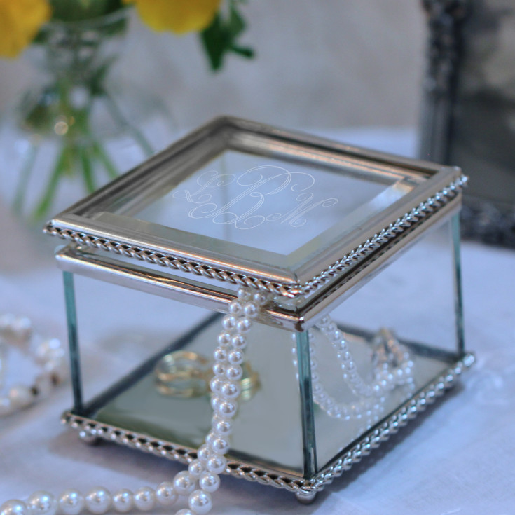 Engraved Square Glass Bridesmaid Keepsake Box Wedding Keepsake Box