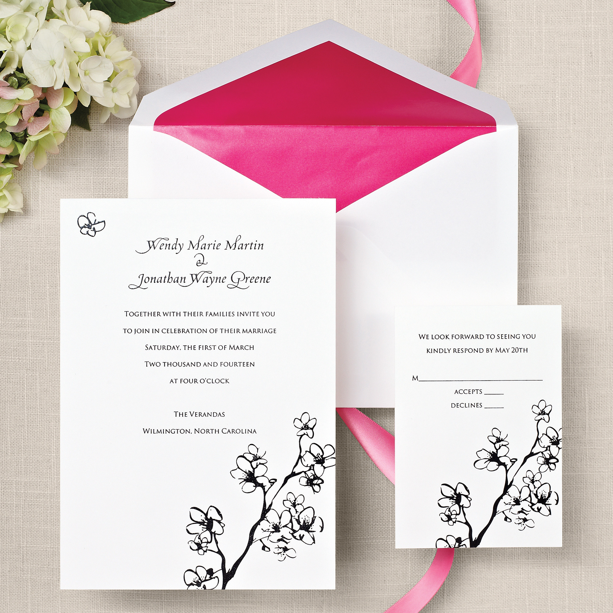 cherry blossoms wedding invitation in bright white cherry blossoms wedding invitation in bright white, Wedding invitations