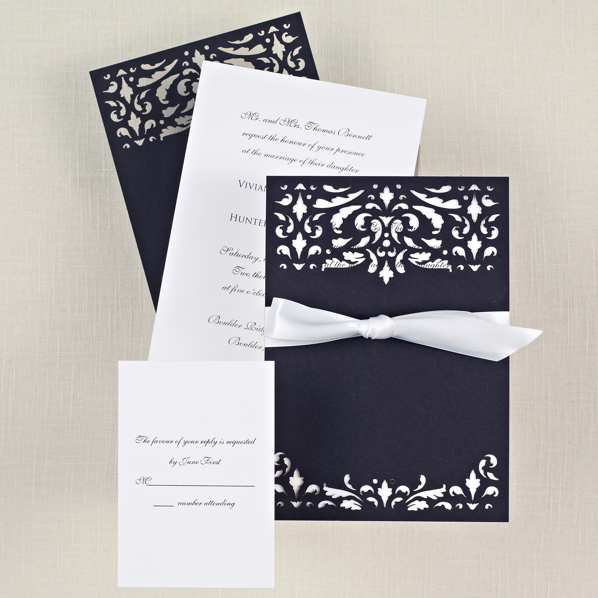 Black And White Wedding Invitations Midnight Romance