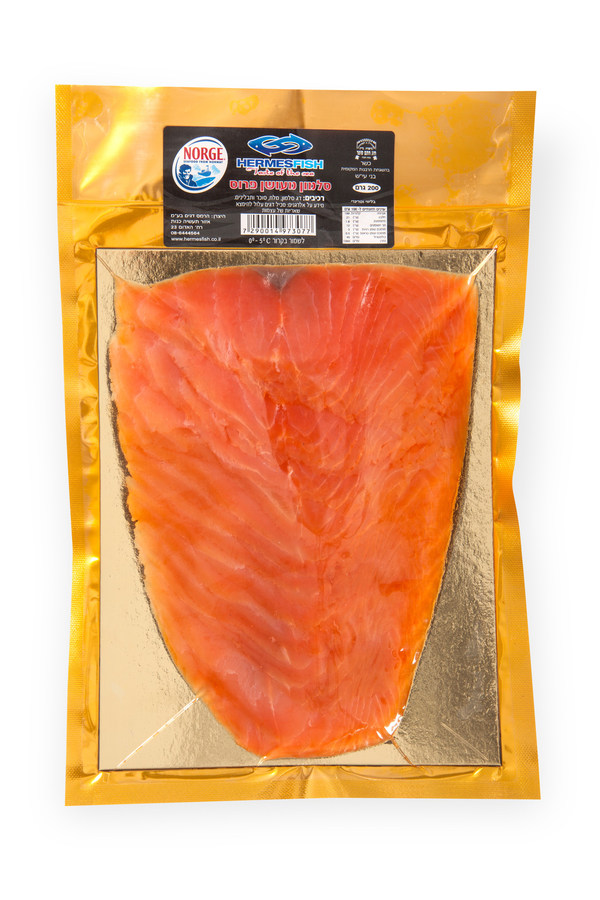 סלמון מעושן פרוס - אריזה 200 גר - ברקוד 7290014973077
