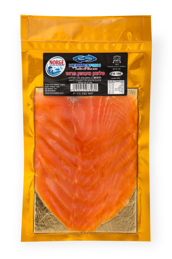 סלמון מעושן פרוס - אריזה 100 גר - ברקוד 7290014973060