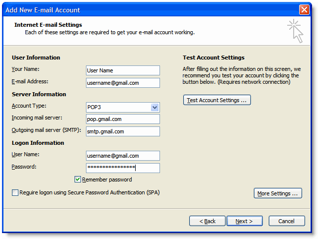 gmail smtp settings for epson printer