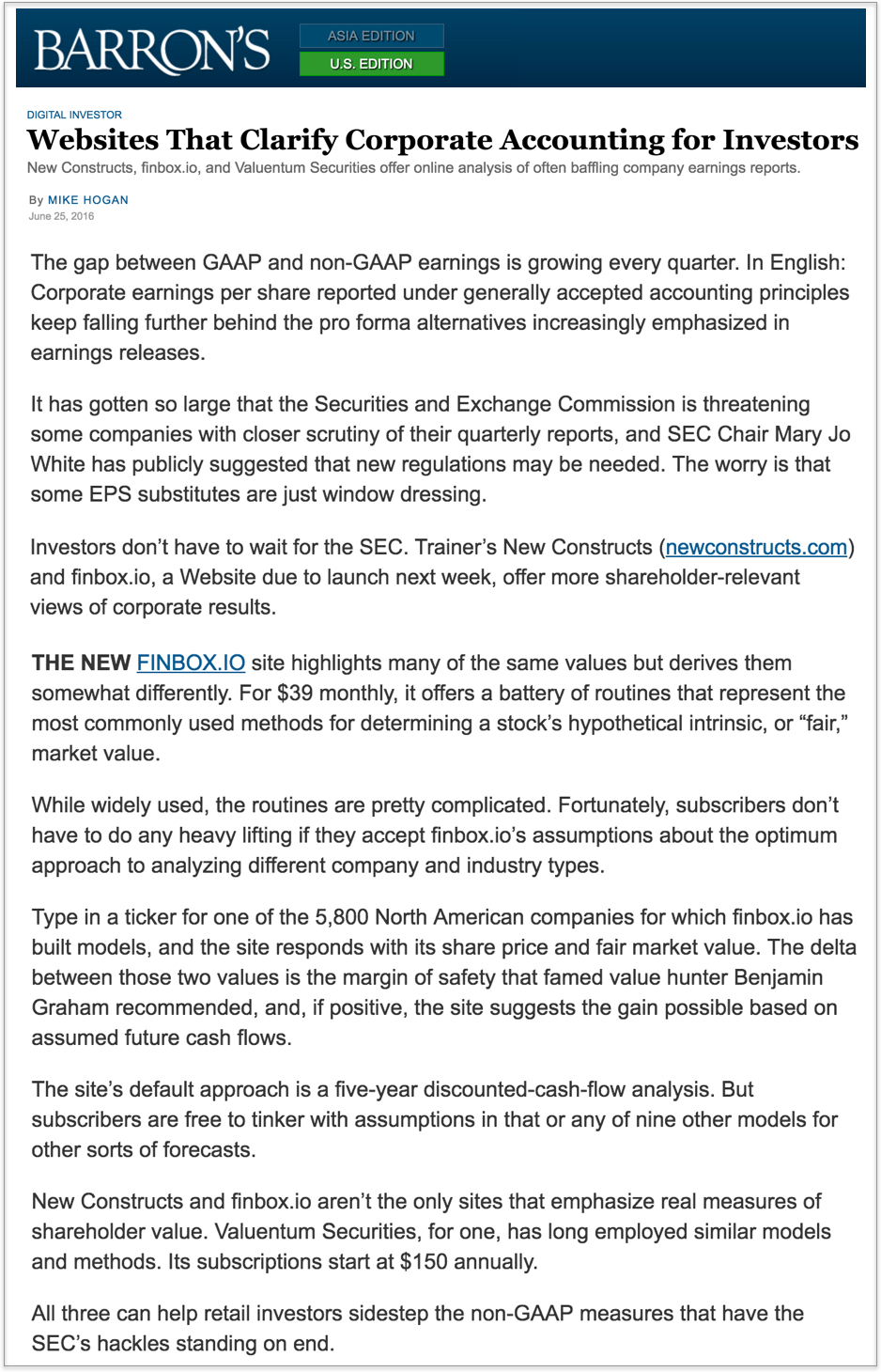 Barrons article on finbox.io 6.25.16