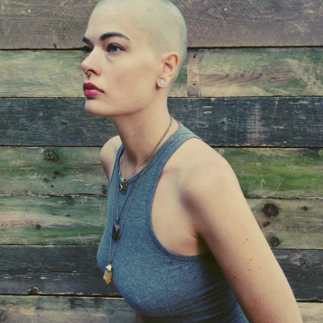 Bald women shaving