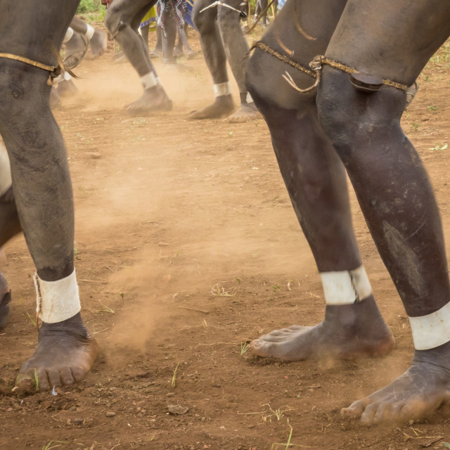 Bodi Tribe Men Celebrating Kael Ceremony Gurra Hana Mursi Omo Valley