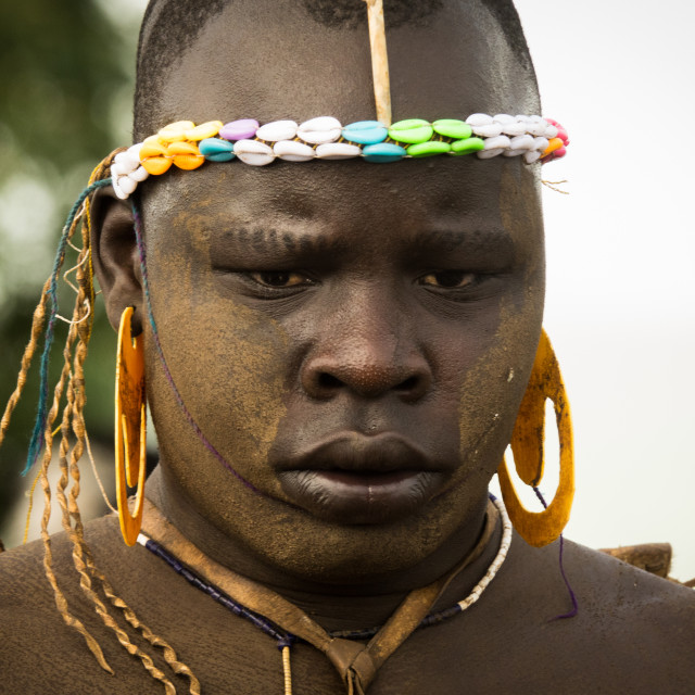 Bodi Tribe Man Celebrating Kael Ceremony Gurra Hana Mursi Omo Valley