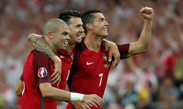 Pepe celebrating after victory over Poland