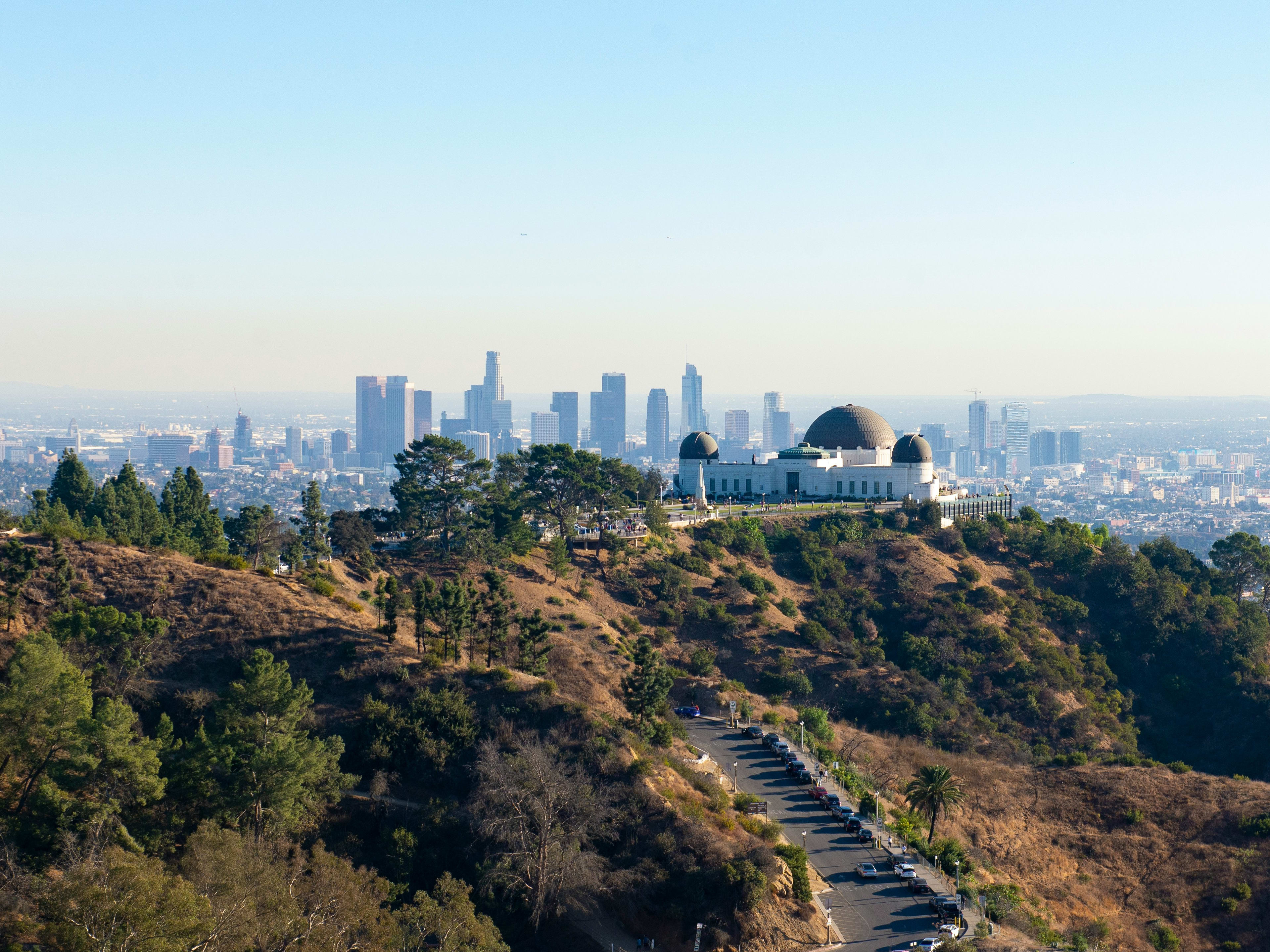 Downtown Los Angeles skyline with view of the Getty Museum