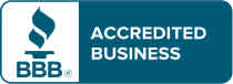 Image showing the logo of the Better Business Bureau (BBB) indicating accreditation. The logo consists of a torch design next to the words 'ACCREDITED BUSINESS' in capital letters on a blue background.