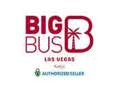 Logo of Big Bus Tours Las Vegas featuring large red letters spelling out 'BIG BUS' with the silhouette of a bus forming the letter 'B'. Below in smaller text reads 'Las Vegas' and 'Authorized Seller' with a checkmark and star.