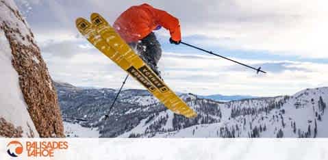 Image Description: An exhilarating winter scene captures an action-packed moment of a skier in mid-jump against a picturesque snowy mountain backdrop. The skier, outfitted in an orange jacket and black pants, is performing a dynamic aerial maneuver with skis crossed. The individual is facing away from the viewer, poised above a serene, snow-covered landscape dotted with evergreen trees and a range of mountain peaks extending into the horizon. In the lower-left corner of the image, the logo for "Palisades Tahoe" is prominently displayed, indicating this thrilling activity is taking place at their resort.

End your day on a high note by locking in your adventure with FunEx.com, where exclusive discounts await, offering you the lowest prices on tickets to experiences just like this.