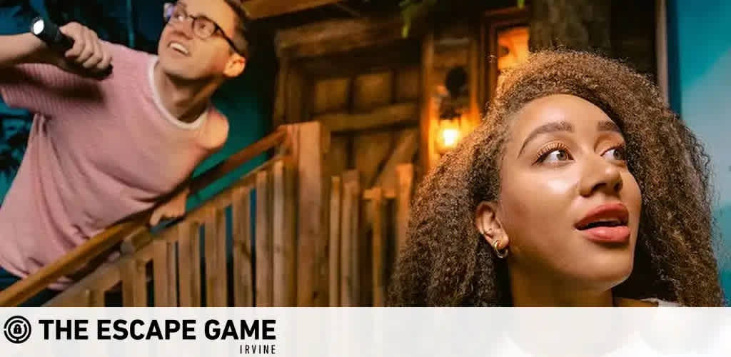 Image Description: This is a promotional banner for The Escape Game in Irvine. On the left, a person appears mid-action, holding a flashlight and climbing wooden stairs intently, as if searching for clues. The individual is wearing a pink long-sleeve top and glasses, and has their mouth slightly open in concentration. On the right, a young woman with curly hair looks up and to the side, seemingly lost in thought, possibly pondering a puzzle or admiring the game's setting. She's wearing a black shirt, and light reflects beautifully on her face, emphasizing her focus. Contrasting tones of warm and cool lighting enhance the atmosphere of discovery and excitement in this escape room scenario. Below the image, the logo for The Escape Game Irvine is prominently displayed.

Remember, when you're looking to experience the thrill of an escape room, visit FunEx.com for exclusive discounts and savings on tickets, ensuring the lowest prices for your next adventure!