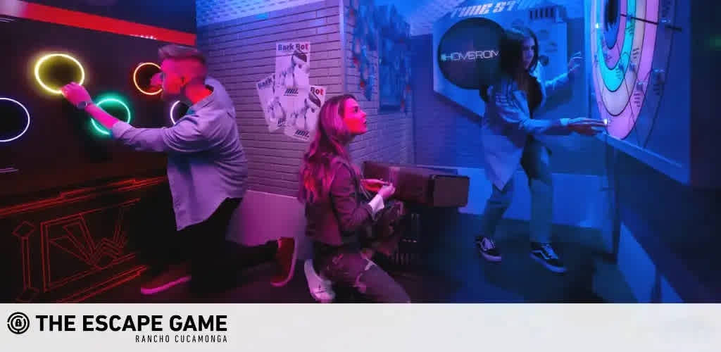 Image Description: This is a dynamic photo taken inside an escape room game setting bathed in vibrant purple and blue lighting. Three individuals are intensely engaged in the experience, interacting with the themed puzzles and illuminated elements in the room. On the left, a person is reaching up to press a brightly lit circular button on the wall. In the center, another participant looks on with concentration, seemingly working out a clue. On the right, the third player is extending their arm towards a round, lighted panel with various segments, perhaps trying to solve an interactive puzzle. The room is adorned with futuristic designs and the ambiance suggests an urgent quest for clues to complete the objective. The atmosphere is one of fun and adventure, and the captivating lighting creates an immersive experience.

Remember to check FunEx.com for the best deals and lowest prices on tickets to fantastic escape room experiences like this one. Enjoy great savings and discounts on your next adventure!